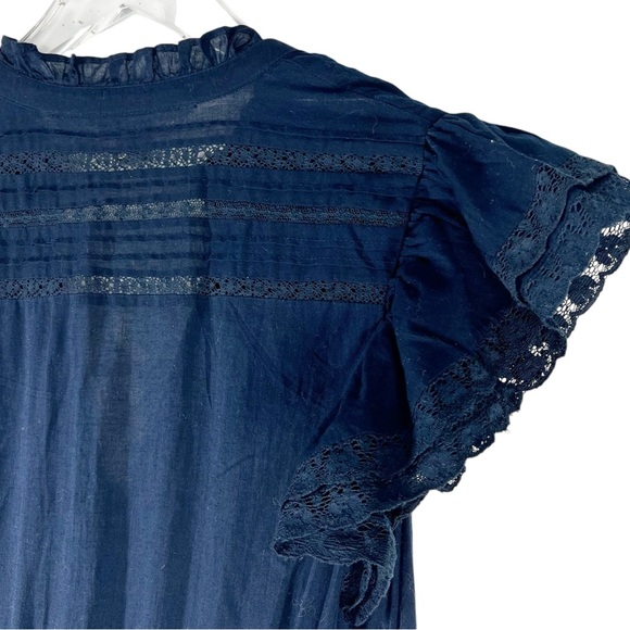 VERONICA BEARD Satori Ink Blue Sheer Layered Lace Short Sleeve Maxi Dress Size 6 - Picture 11 of 11